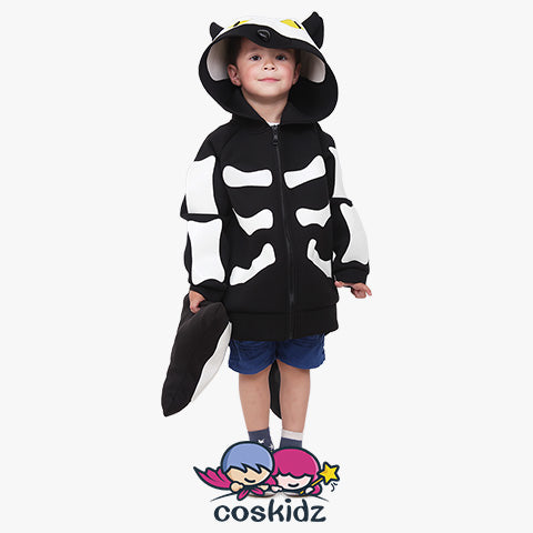 Skeleton Puppy Dog Kids Halloween Costume Coat Outfit With Bone Pillow